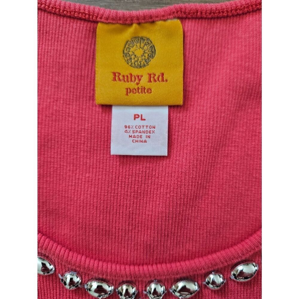 Ruby Rd Coral Beaded Ribbed Tank Top Size L - Picture 6 of 8